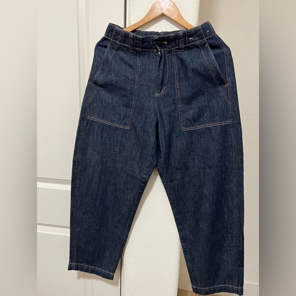 •NEW•UNIQLO 100% Cotton Elastic Waist Barrel Jeans - Picture 7 of 9